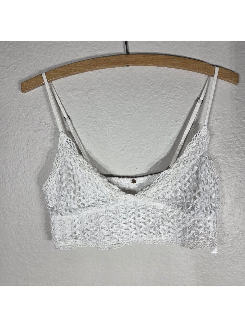 Free People FP One Size XS Fishnet White Lace Lined Wireless Crop Top